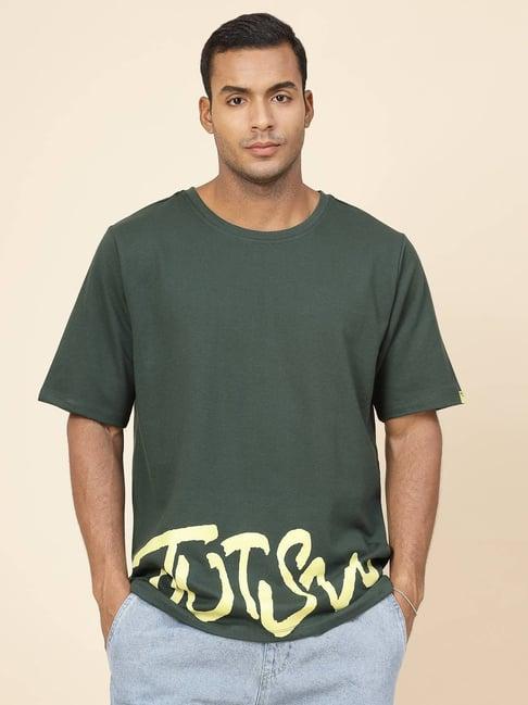 rigo men bottle green terry oversized printed t-shirt