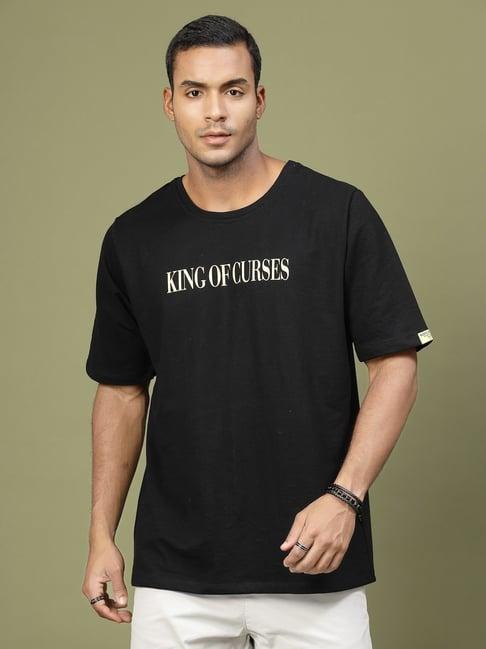 rigo men black terry oversized printed t-shirt