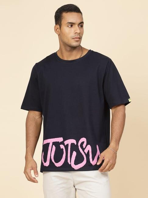 rigo men navy terry oversized printed t-shirt