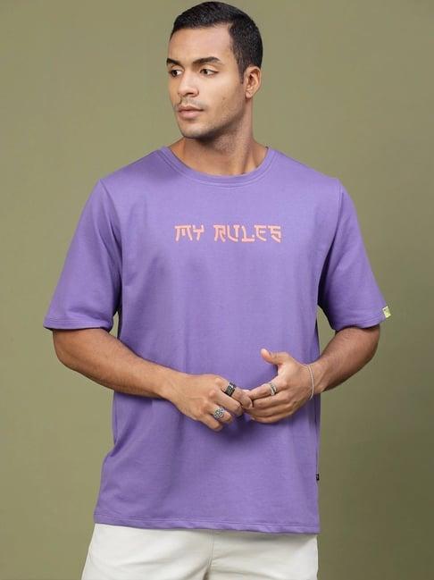 rigo men purple terry oversized printed t-shirt