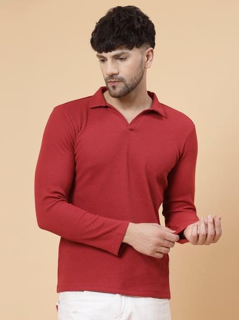 rigo maroon regular fit printed polo t-shirt