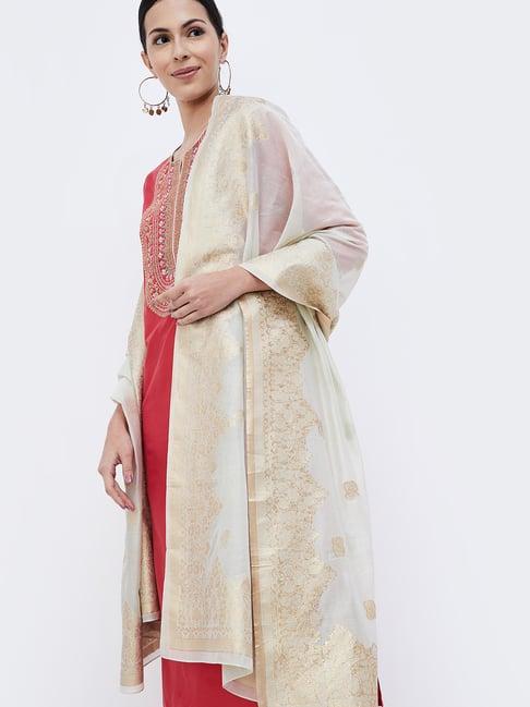 melange by lifestyle off white & gold printed dupatta