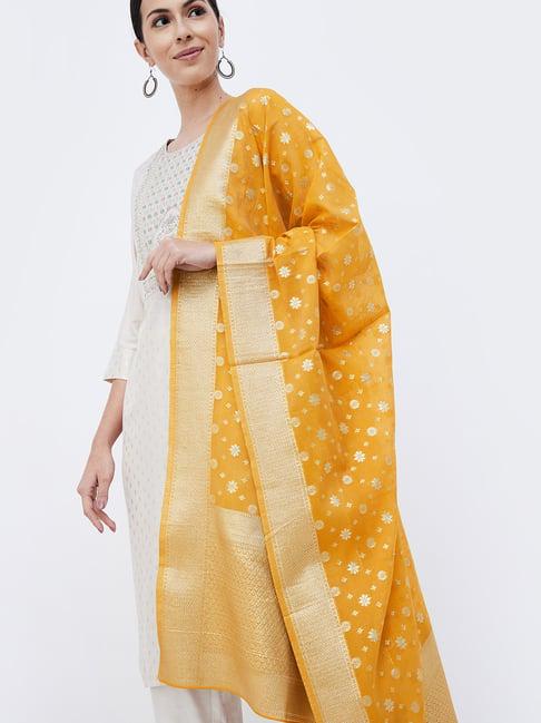 melange by lifestyle yellow printed dupatta