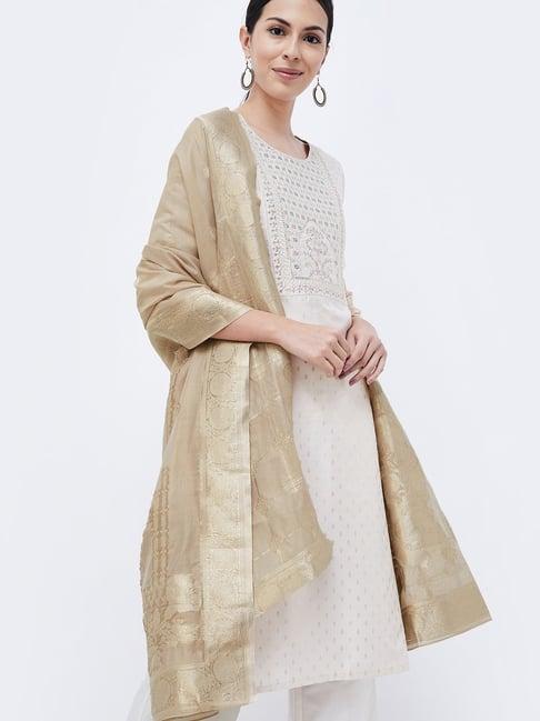 melange by lifestyle beige printed dupatta