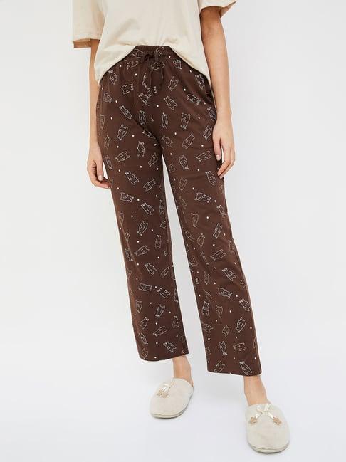 ginger by lifestyle brown cotton printed pyjamas