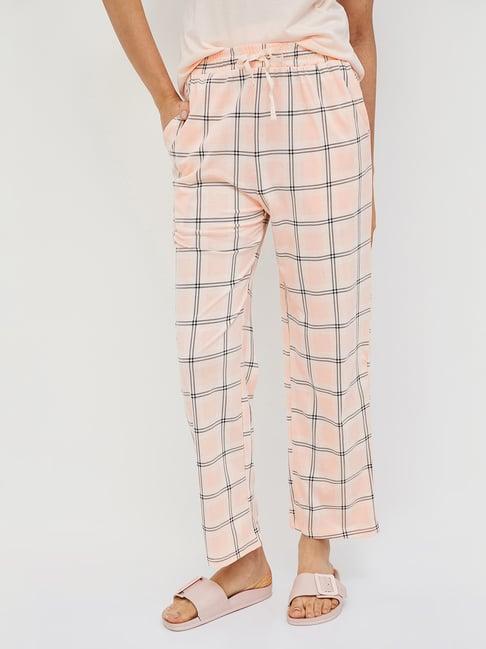 ginger by lifestyle peach & black cotton checks pyjamas