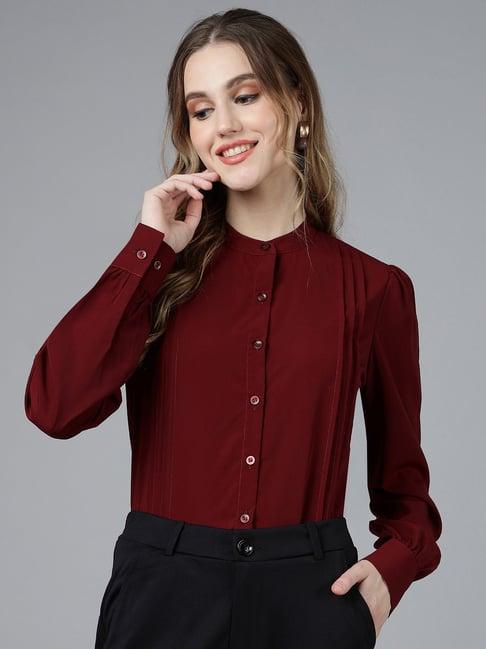 fithub maroon regular fit shirt