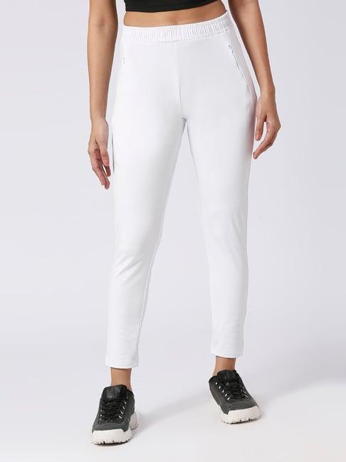 fithub white slim fit high rise trackpants