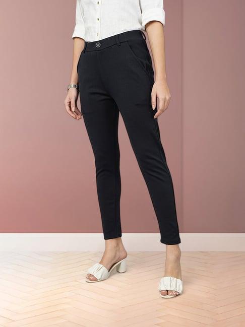 fithub black skinny fit high rise trousers