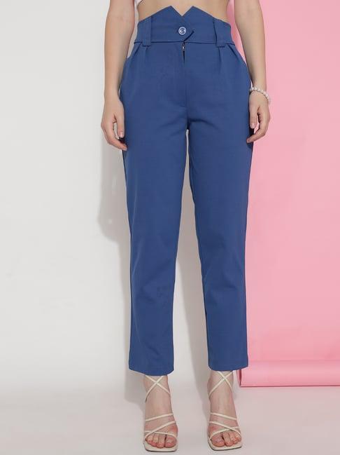 fithub blue regular fit high rise trousers