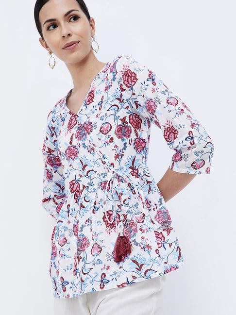 melange by lifestyle off white floral print tunic