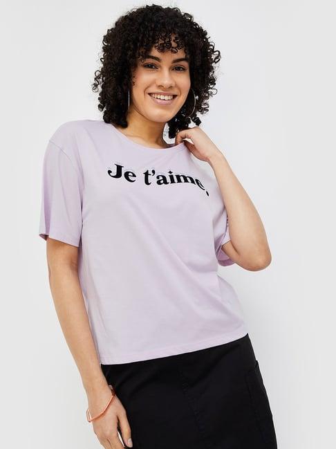 fame forever by lifestyle lilac graphic print t-shirt