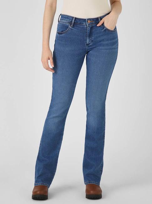 wrangler blue mid rise flaired fit jeans