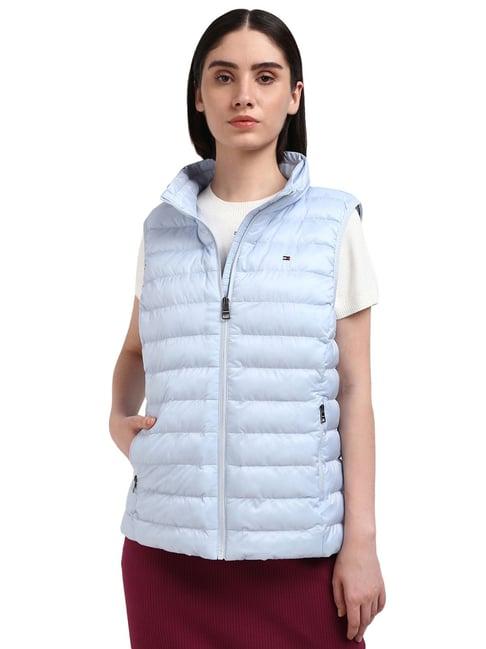 tommy hilfiger blue polyester solid women regular fit padded jacket