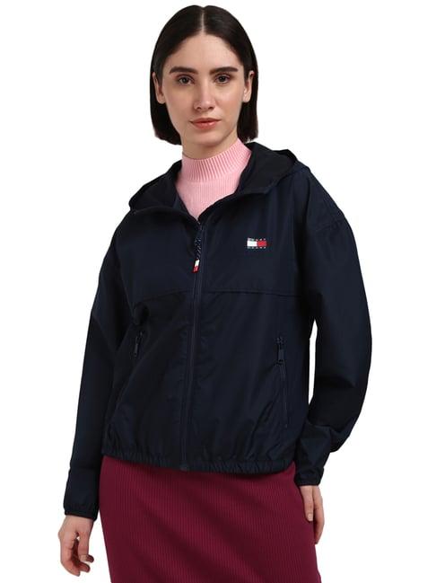 tommy hilfiger navy blue polyester solid women regular fit jacket