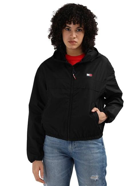 tommy hilfiger black polyester solid women regular fit jacket