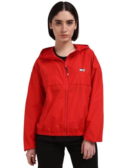 tommy hilfiger red polyester solid women regular fit jacket