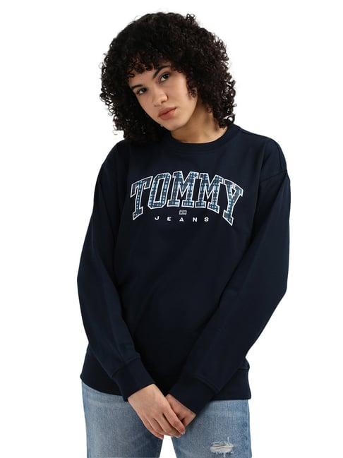 tommy hilfiger blue cotton printed women relaxed fit sweatshirt