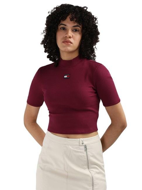 tommy hilfiger pink cotton badge women top