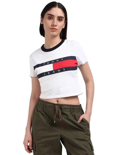 tommy hilfiger white cotton printed women t-shirt