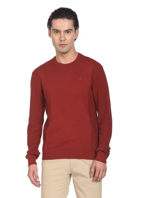 arrow red cotton regular fit sweater