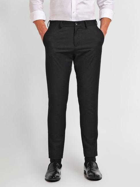 arrow new york black slim fit checks trousers