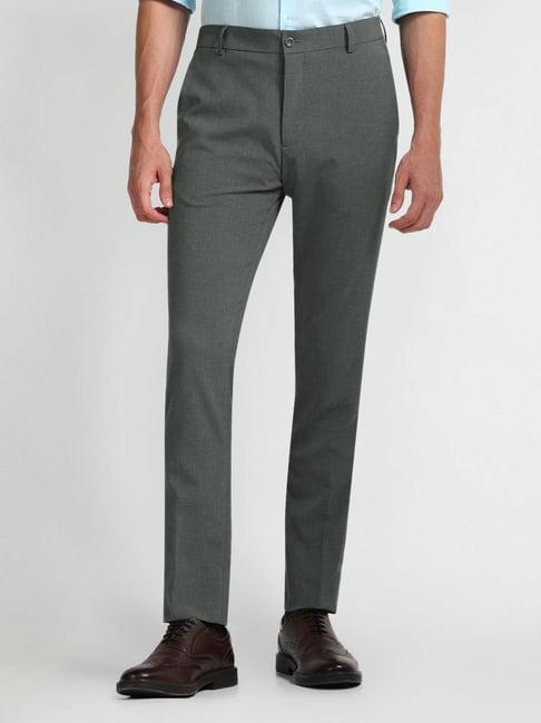 arrow new york olive slim fit self pattern trousers