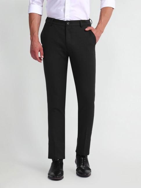 arrow new york black slim fit self pattern trousers