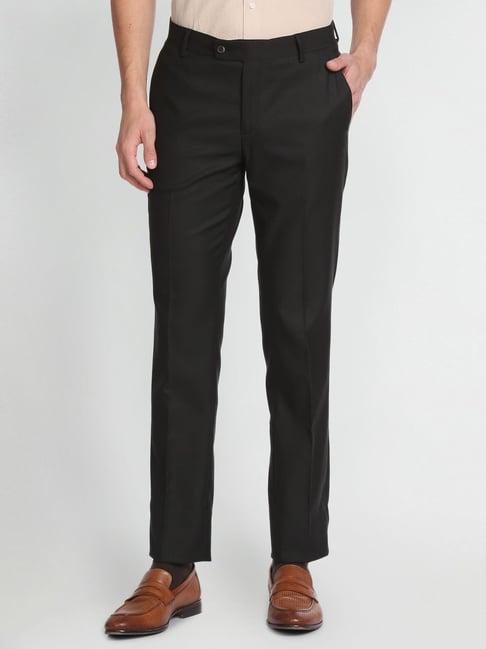 arrow black regular fit checks trousers