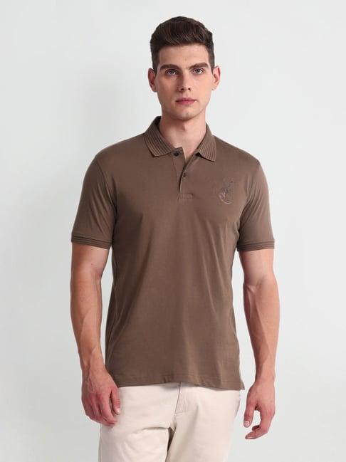 arrow new york brown cotton regular fit polo t-shirt