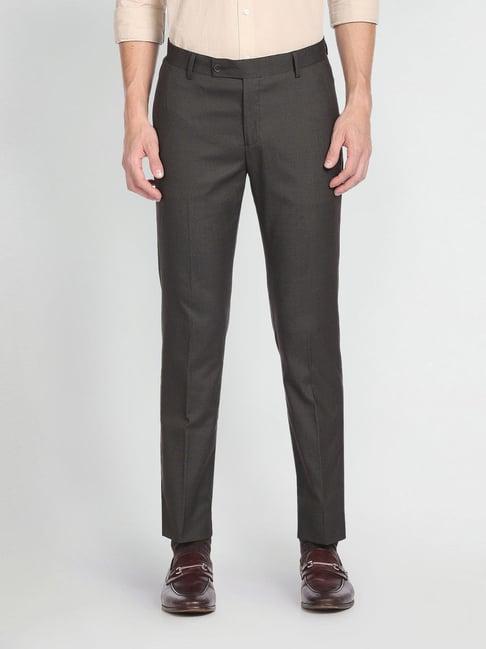 arrow brown regular fit self pattern trousers