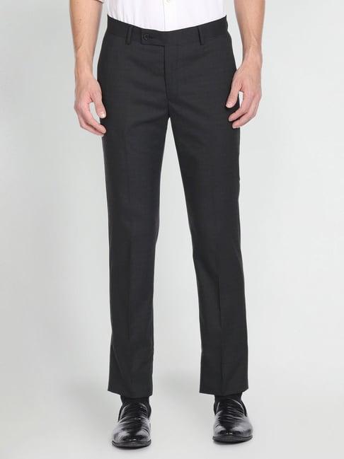 arrow black regular fit self pattern trousers