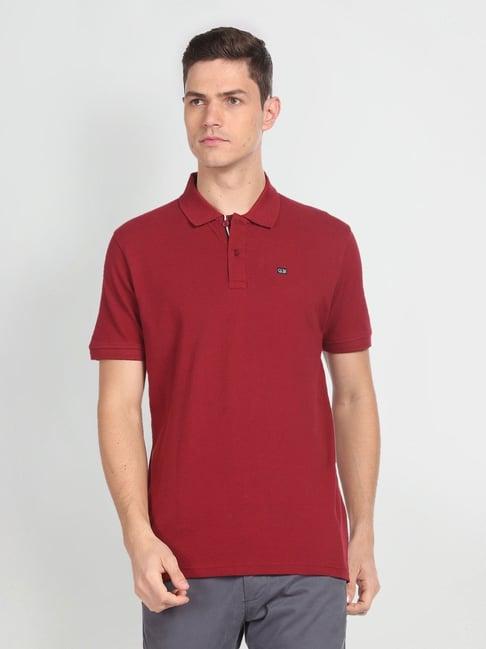 arrow sports maroon cotton regular fit polo t-shirt