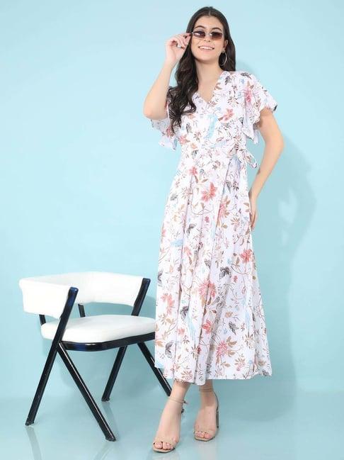 crimsoune club white floral print a-line dress