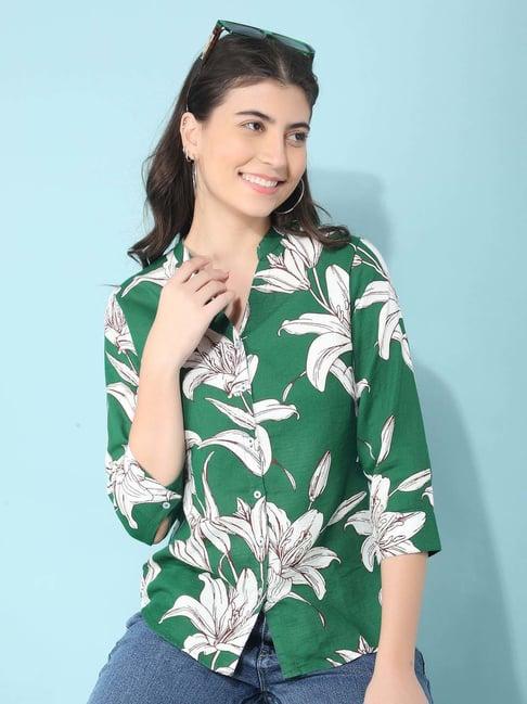 crimsoune club green cotton floral print shirt