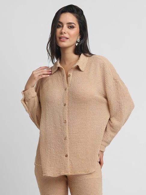 forever 21 beige self design shirt