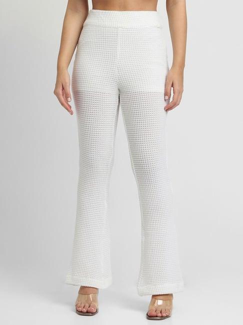 forever 21 white self design regular fit mid rise pants