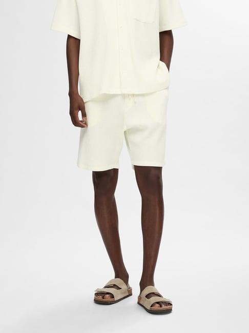 selected homme off white relaxed fit textured shorts