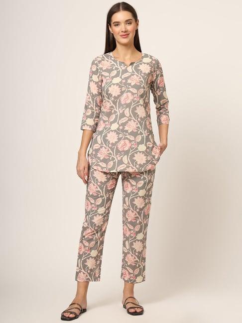 divena grey printed top with pyjamas