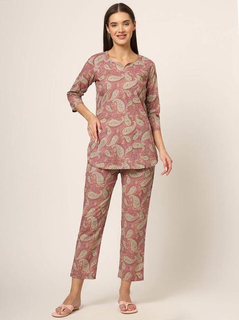 divena pink printed top with pyjamas