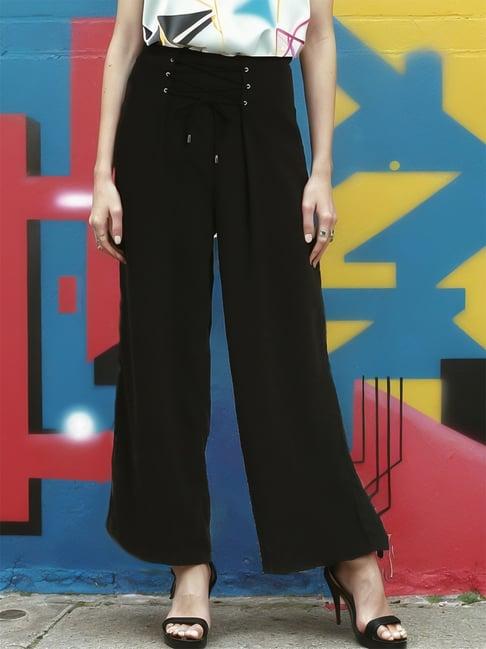 rare women black colour solid culottes