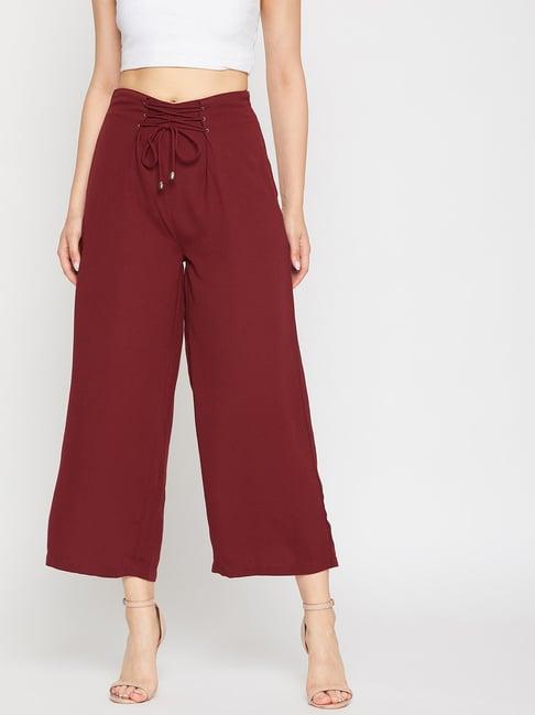 marie claire women wine colour solid culottes