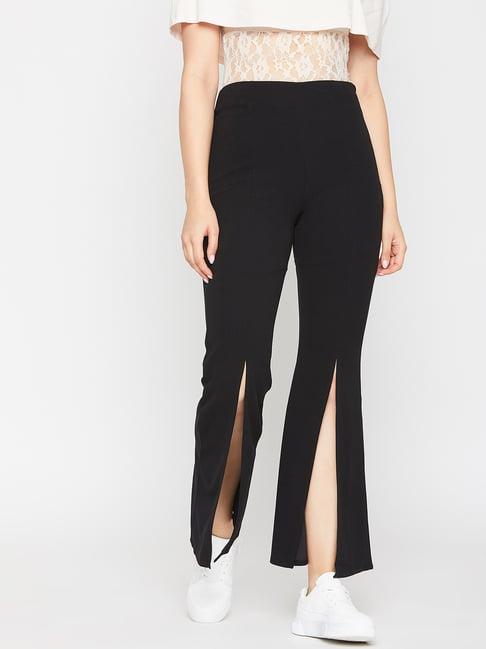 marie claire women black colour solid regular trousers