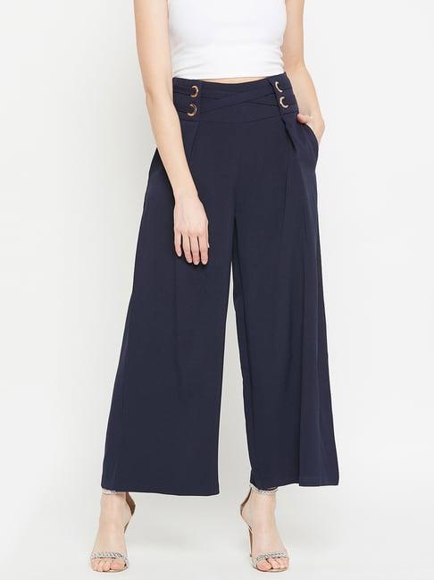 marie claire women navy blue colour solid culottes