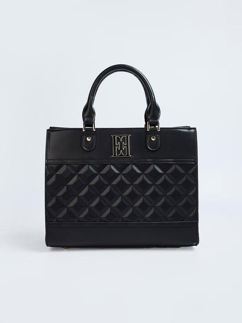 elle black textured handbag