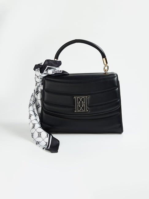 elle black textured handbag