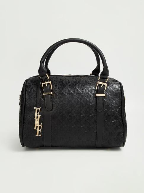 elle black textured handbag