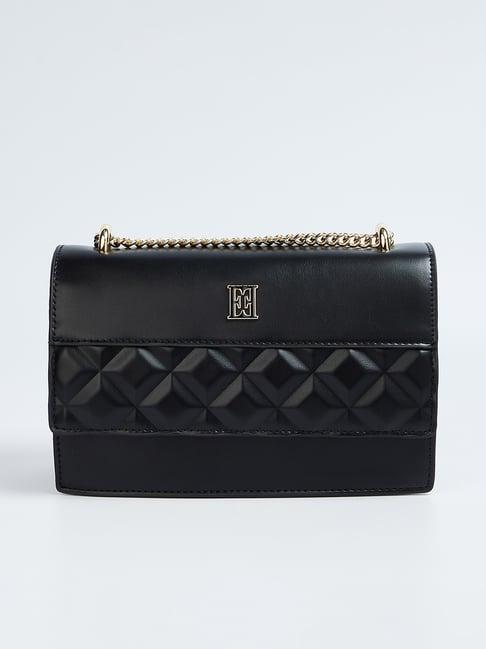 elle black textured sling handbag