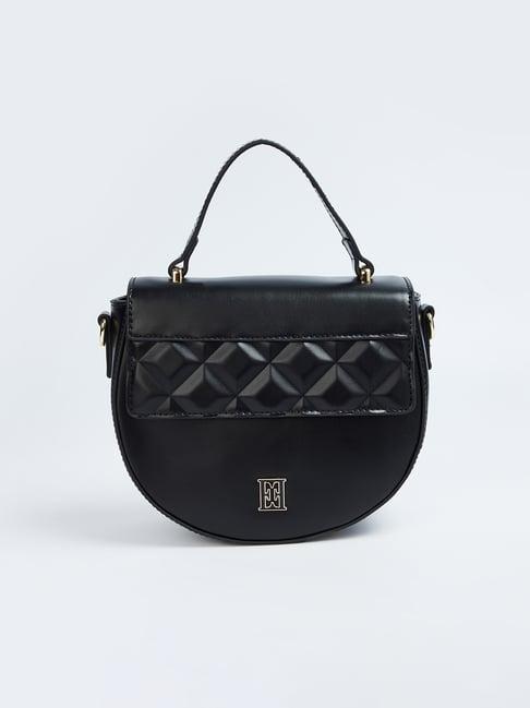 elle black solid sling handbag