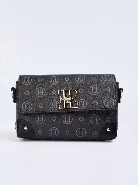 elle black printed sling handbag